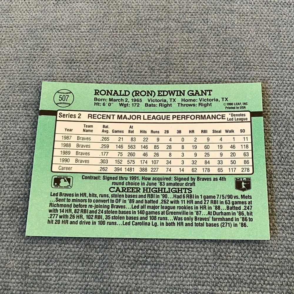 1991 Donruss Atlanta Braves Baseball Card Trading Card